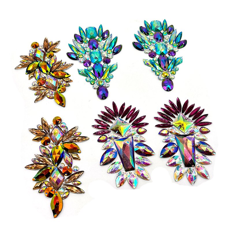 Carnival DIY Iron-On Shiny Resin Gem Trimming Chain Hot Fix Rhinestone Applique Patches For Costumes Accessories