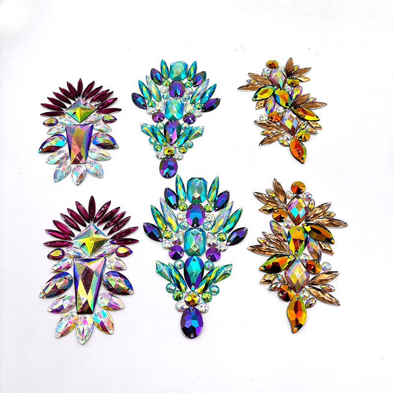 Carnival DIY Iron-On Shiny Resin Gem Trimming Chain Hot Fix Rhinestone Applique Patches For Costumes Accessories