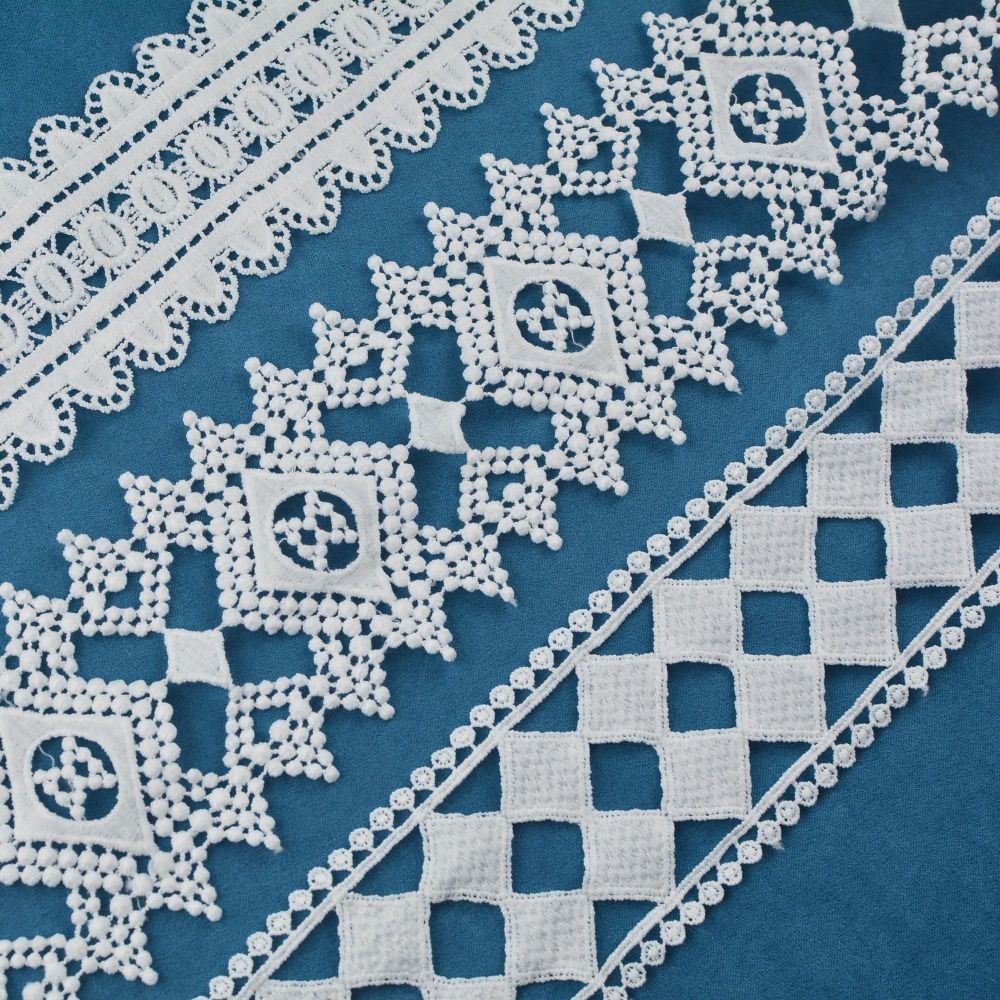 Fancy Design Polyester Embroidery White Milk Silk Chemical Lace Trim for Decoration Heart-shaped lace patterns sequin fabric