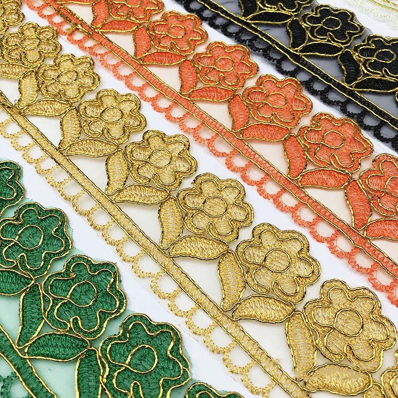 diy clothes accessories carbone gold lace trims water soluble fabric ribbon costume dress decorative flower embroidery trimming