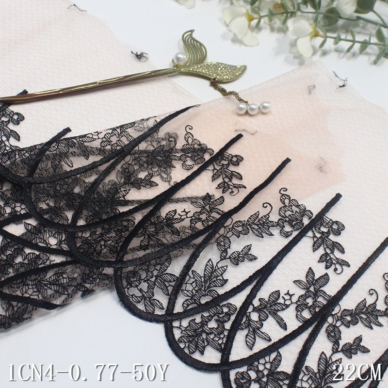 wholesale high quality beautiful customized pattern underwear accessories 22cm embroidered mesh nude lace trim