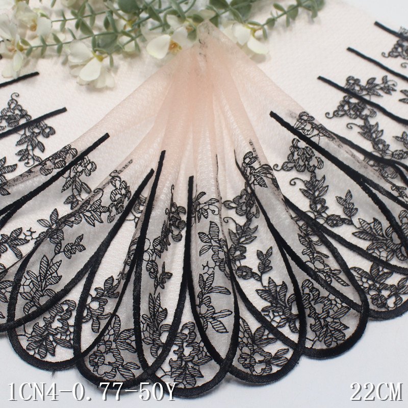 wholesale high quality beautiful customized pattern underwear accessories 22cm embroidered mesh nude lace trim