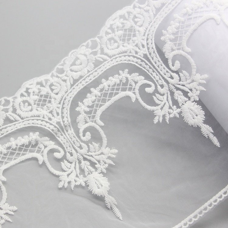 Custom Elastic Lace Trim White Lace Decoration Milk Silk Polyester Mesh Lace Trim For Clothing Decoration