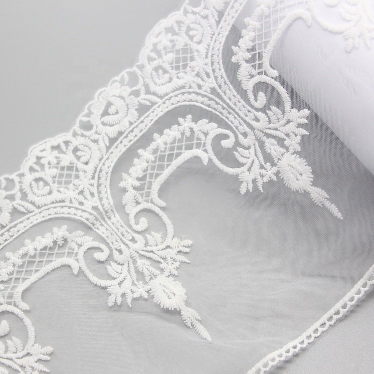Custom Elastic Lace Trim White Lace Decoration Milk Silk Polyester Mesh Lace Trim For Clothing Decoration