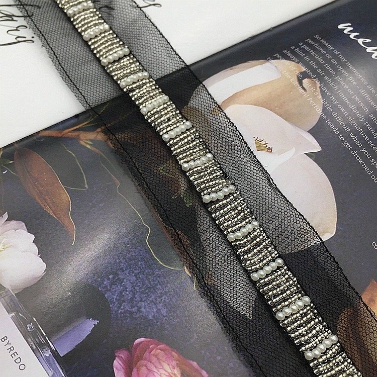 Handmade Custom Glass Bead Lace Trims Pearl Beaded Embroidery Clothes Bags DIY Decorative Net Bottom Mesh Beaded