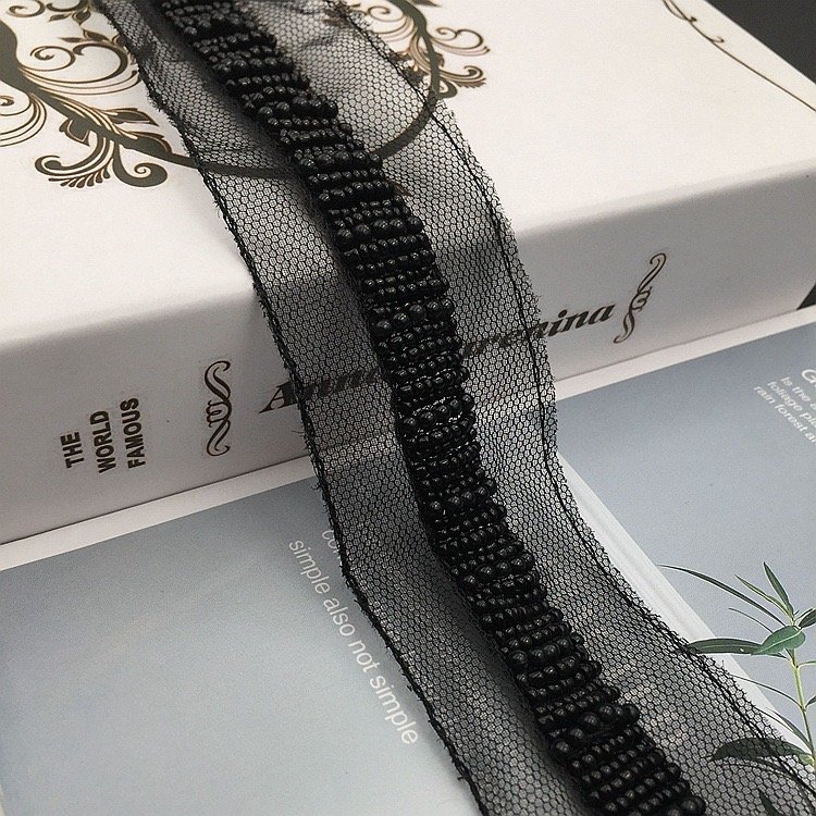 Handmade Custom Glass Bead Lace Trims Pearl Beaded Embroidery Clothes Bags DIY Decorative Net Bottom Mesh Beaded