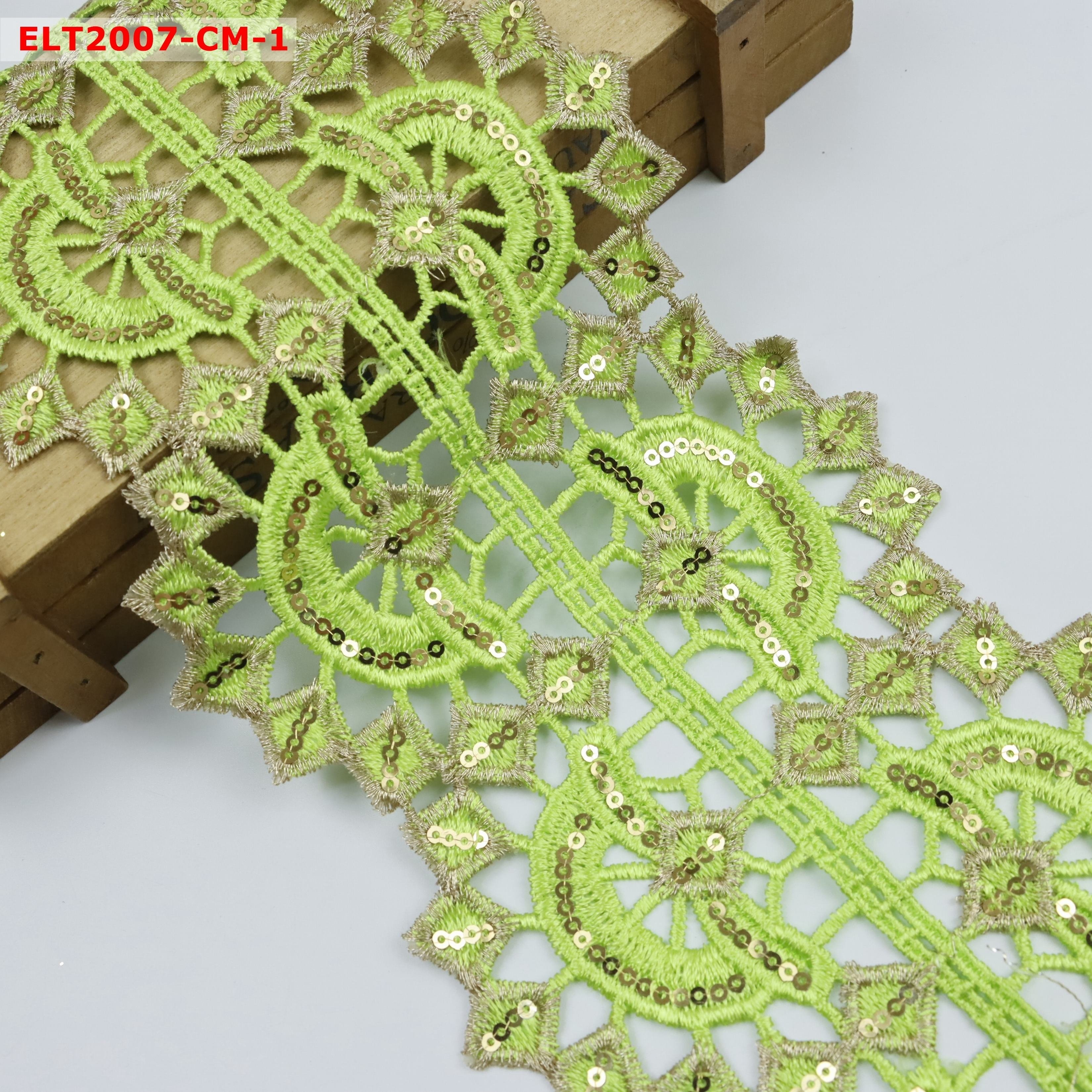 Ribete de encaje bordado con lentejuelas Shiny gold sequin metallic embroidery design lace trimming