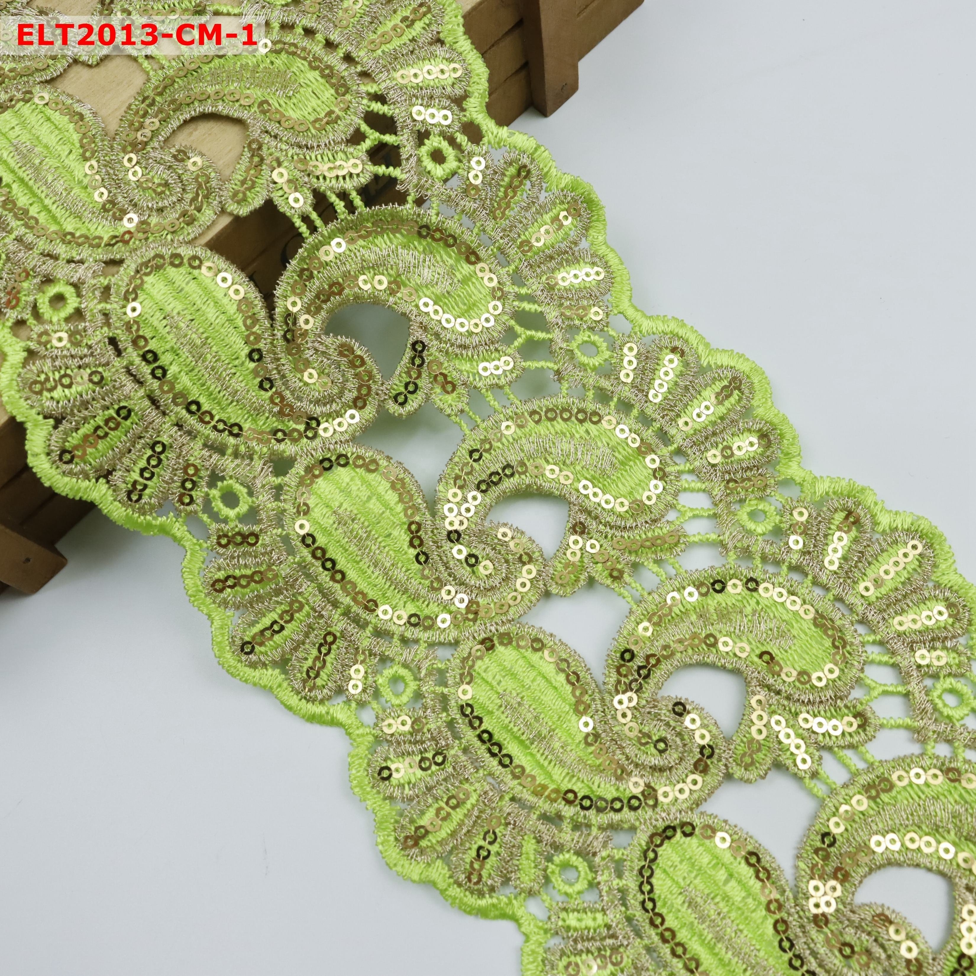 Ribete de encaje bordado con lentejuelas Shiny gold sequin metallic embroidery design lace trimming