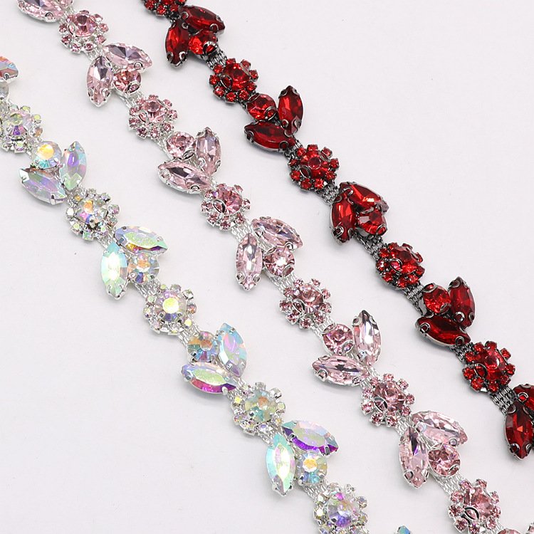 Crystal Rhinestone Trim By The Yard - Wholesale Bridal Leaf Trim - Metal Cup Chain Trim