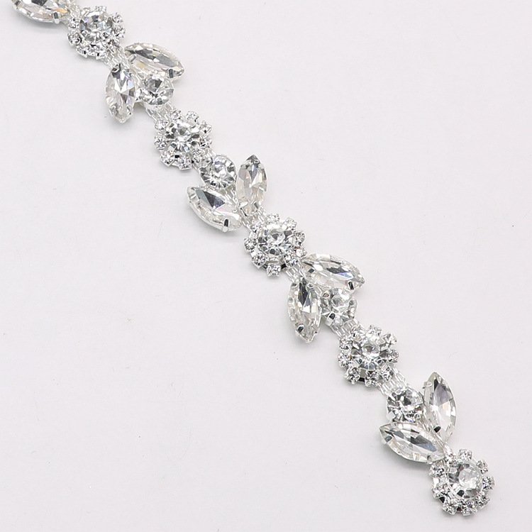 Crystal Rhinestone Trim By The Yard - Wholesale Bridal Leaf Trim - Metal Cup Chain Trim