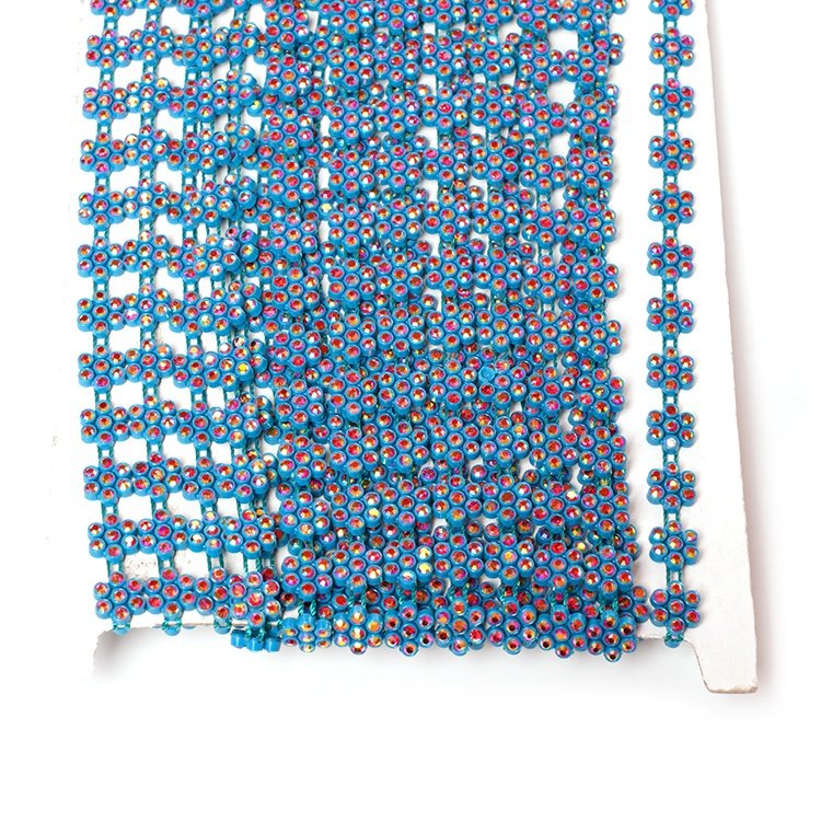wholesale SS2.5 red AB flower shape crystal rhinestone stone applique blue color ribbon trim for Garment Accessorizing