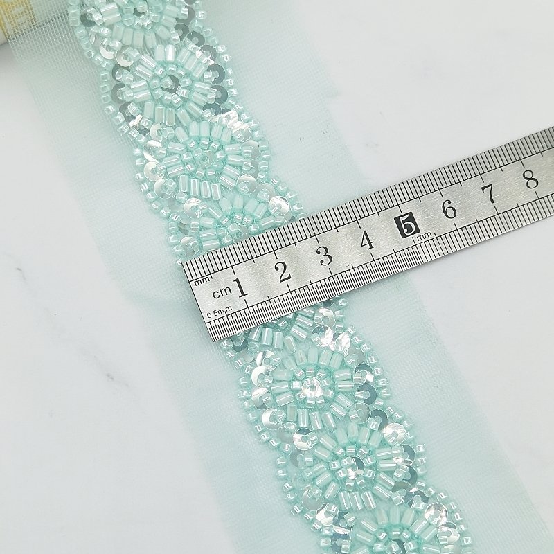 Guangdong Shantou Baoli Chi garment accessories factory free sample Guatemala belt wedding dress bright beads Colorful lace trim