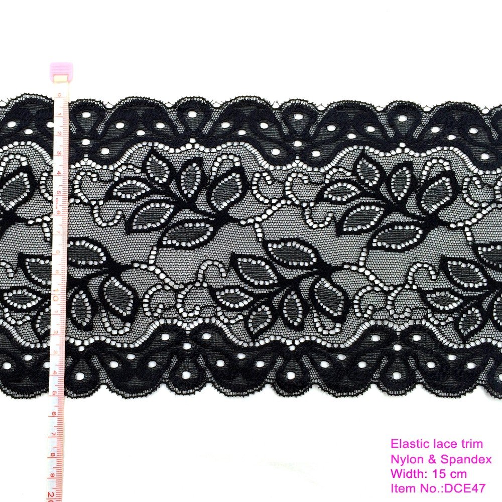 15cm wide high quality lingerie lace trim in black color