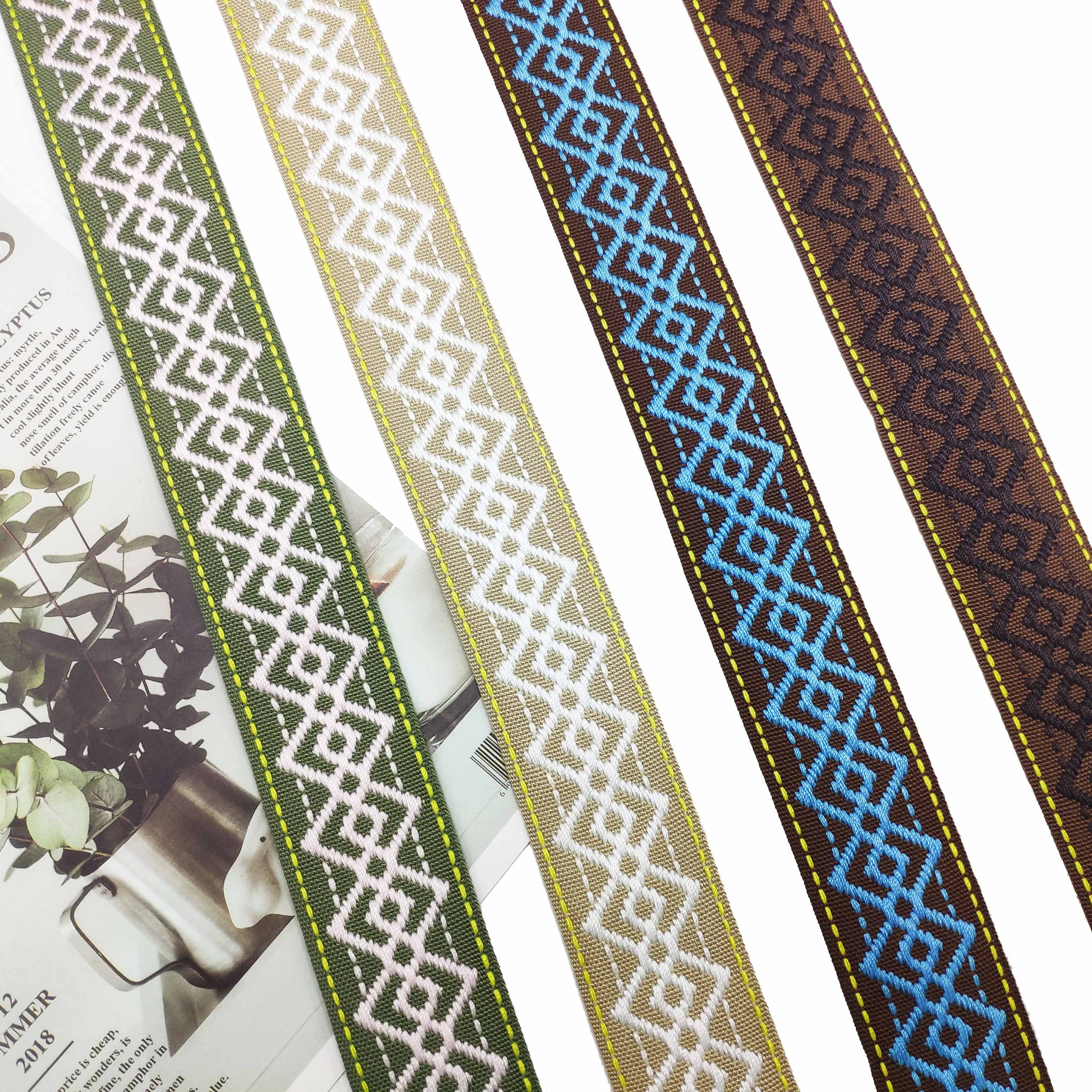 Factory Custom Jacquard Ribbon Webbing 100% PP Line Geometric Pattern Logo No Elastic Tape For Home Textiles