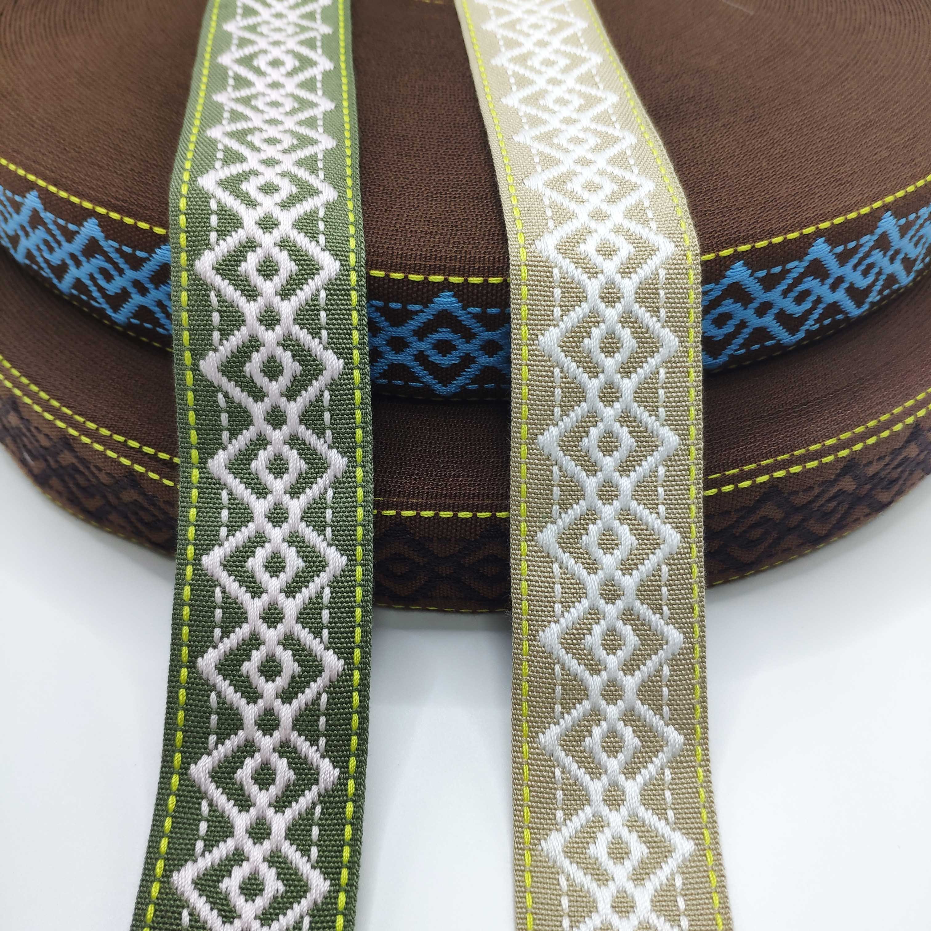 Factory Custom Jacquard Ribbon Webbing 100% PP Line Geometric Pattern Logo No Elastic Tape For Home Textiles