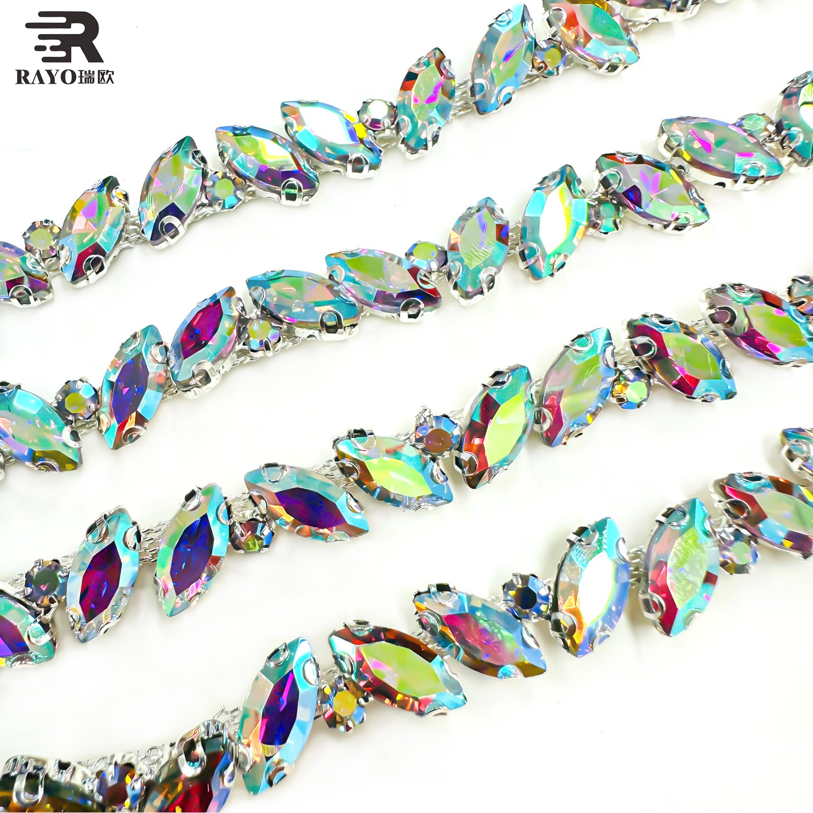 Leaf shape Rhinestone Strips Chain Trim for Sewing Craft, DIY, Wedding, Jewelry, Decoration,Many colors in stock