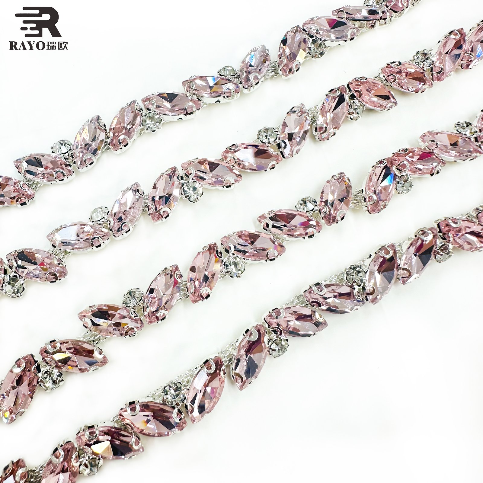 Leaf shape Rhinestone Strips Chain Trim for Sewing Craft, DIY, Wedding, Jewelry, Decoration,Many colors in stock