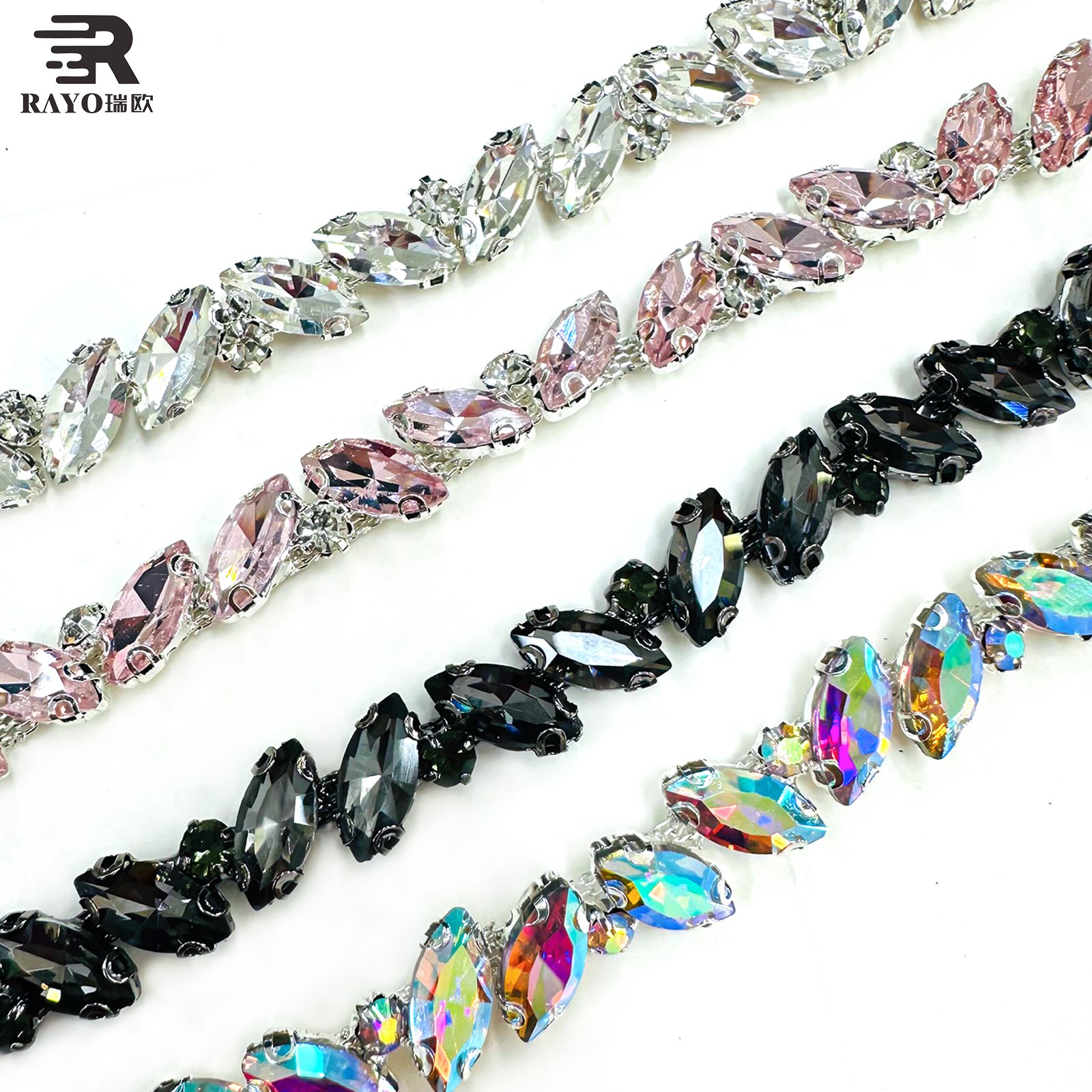 Leaf shape Rhinestone Strips Chain Trim for Sewing Craft, DIY, Wedding, Jewelry, Decoration,Many colors in stock