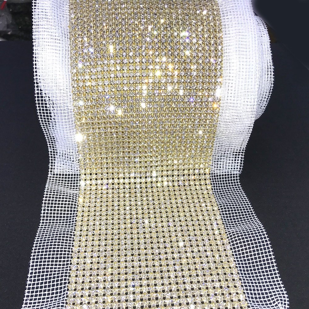 S483 24 Rows gold color sparkly crystal mesh trim bling rhinestone metal mesh trimming for bags shoes cloth