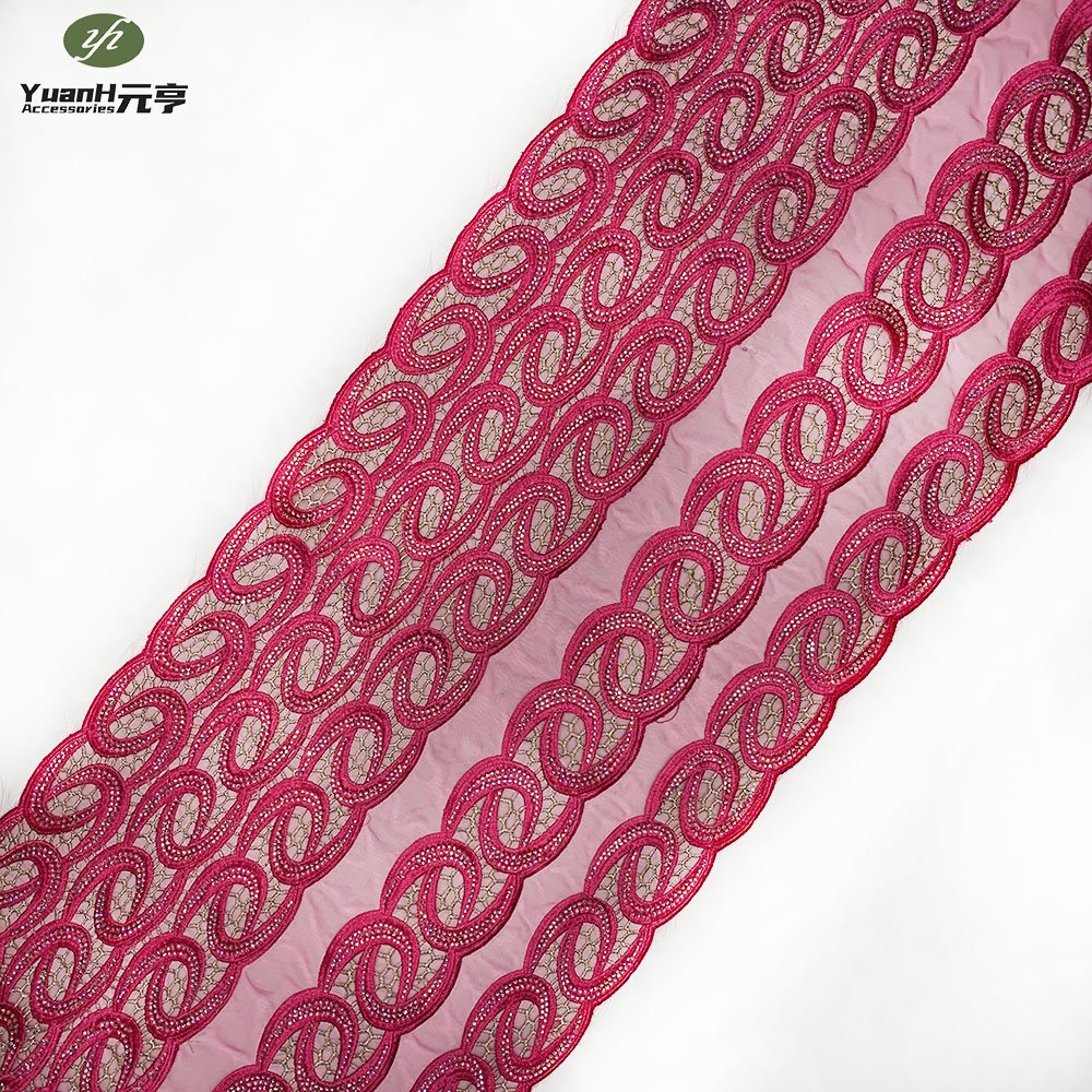 Lace Ribbon 40cm Wide Pink African Lace Fabric for Sewing Clothes Embroidered Lace Trim Diy Tulle