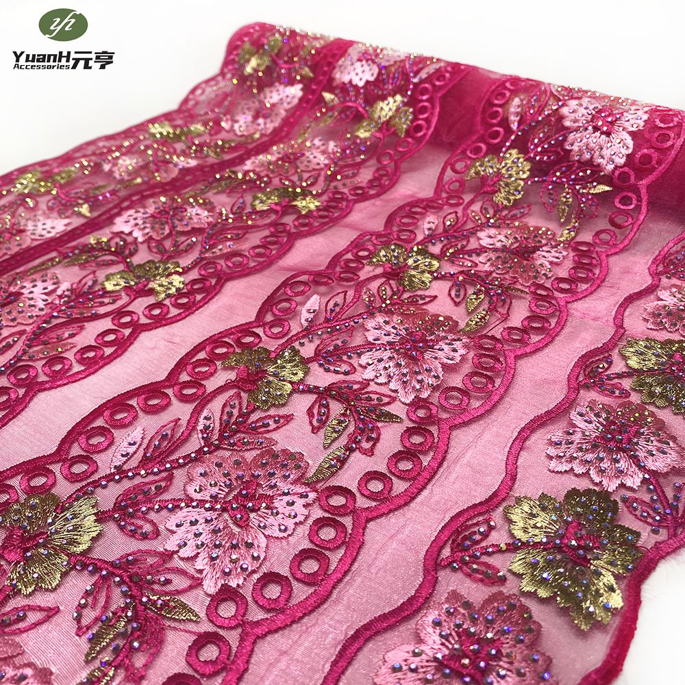 Lace Ribbon 40cm Wide Pink African Lace Fabric for Sewing Clothes Embroidered Lace Trim Diy Tulle