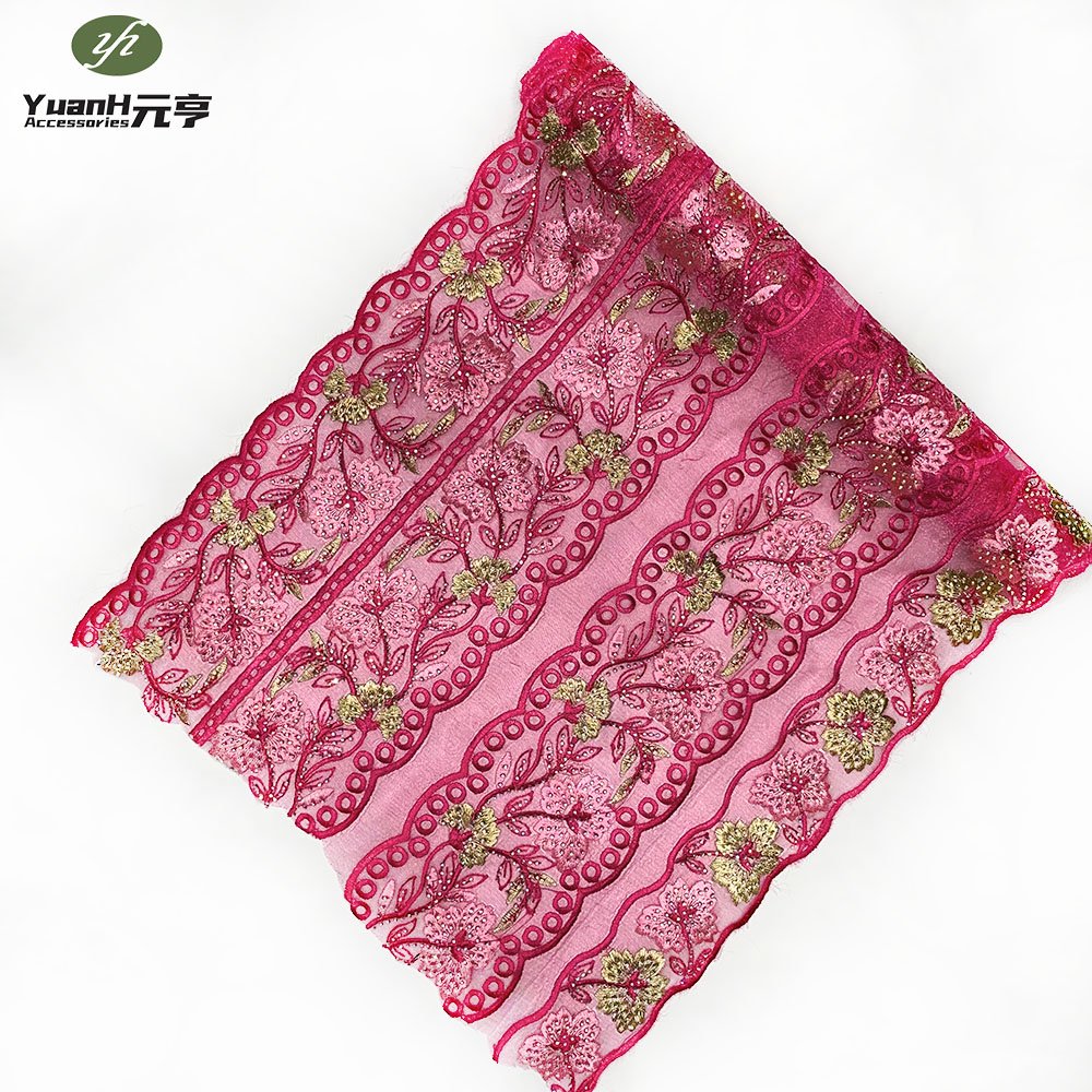 Lace Ribbon 40cm Wide Pink African Lace Fabric for Sewing Clothes Embroidered Lace Trim Diy Tulle