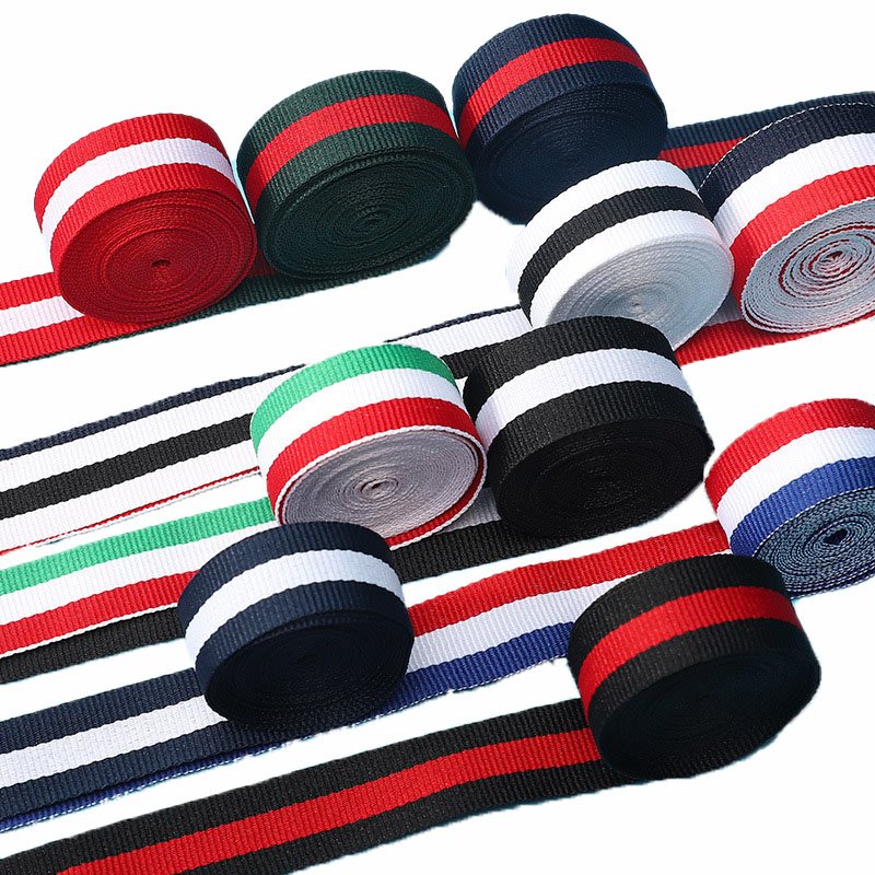 Custom Colorful polyester nylon knitting stripe twill elastic band webbing for sewing clothing Knit Stripe Tape Rib Knit Trim