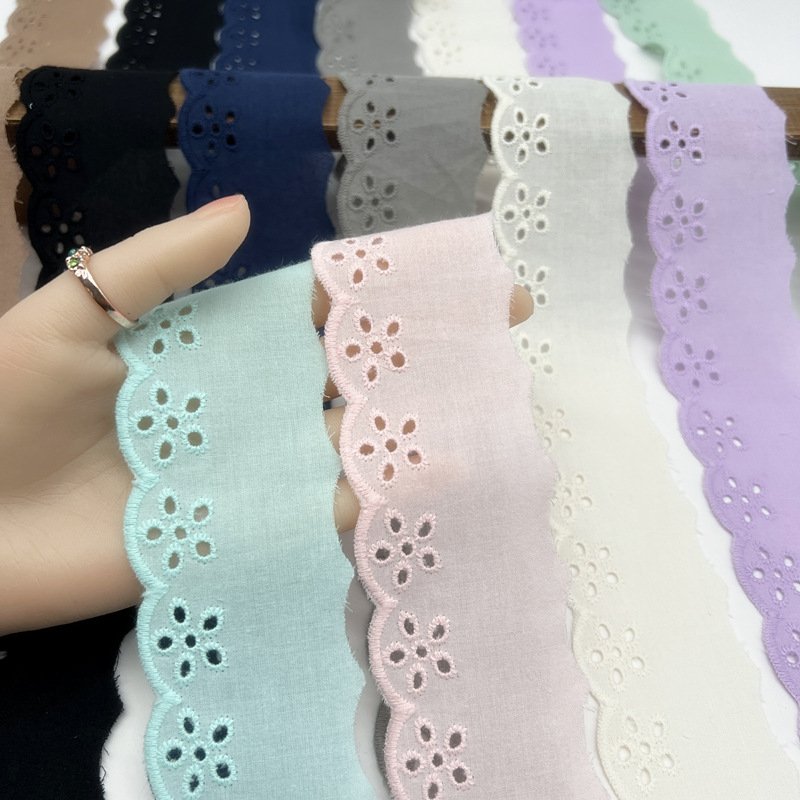 2024 New Multi-Color Cotton Embroidery Lace Ribbon 5 cm Wide Pink Hollow Trimming Lace Embroidery For Childen's Skirt