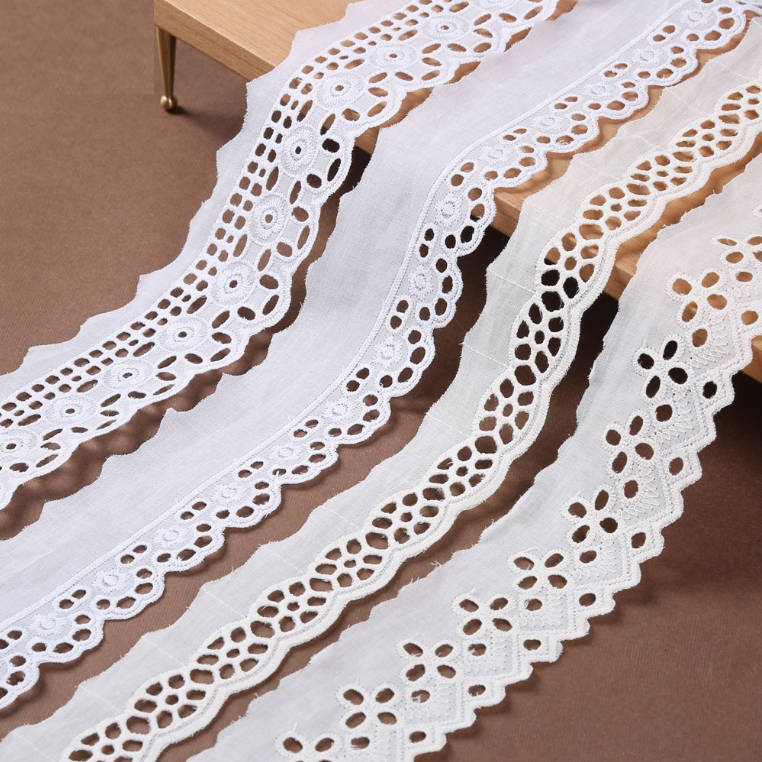 Factory Price Hot Selling African Cotton Embroidery Lace Trim For Dress Bra Underwear for Wholesale Muslim Lace Fufu