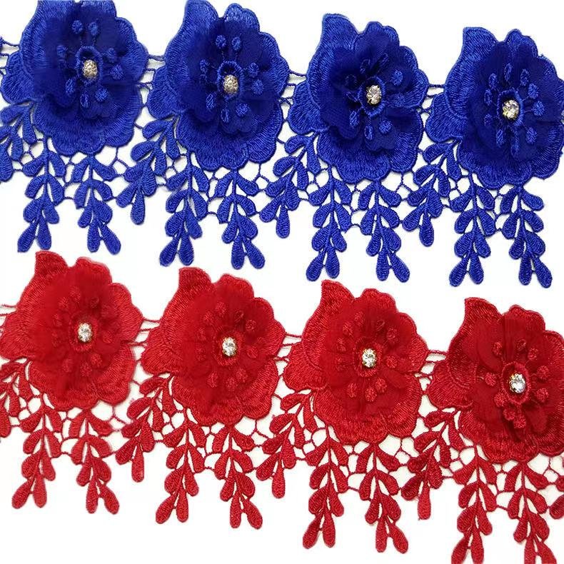 Polyester Bridal Lace Trim Chemical Polyester Nylon Material Flower 3D Lace Trimming