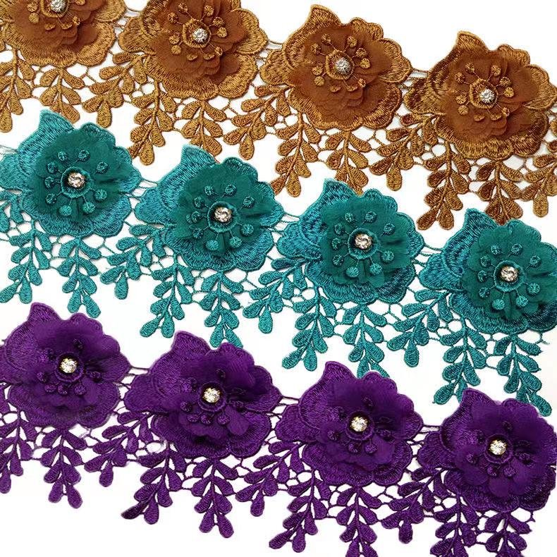 Polyester Bridal Lace Trim Chemical Polyester Nylon Material Flower 3D Lace Trimming