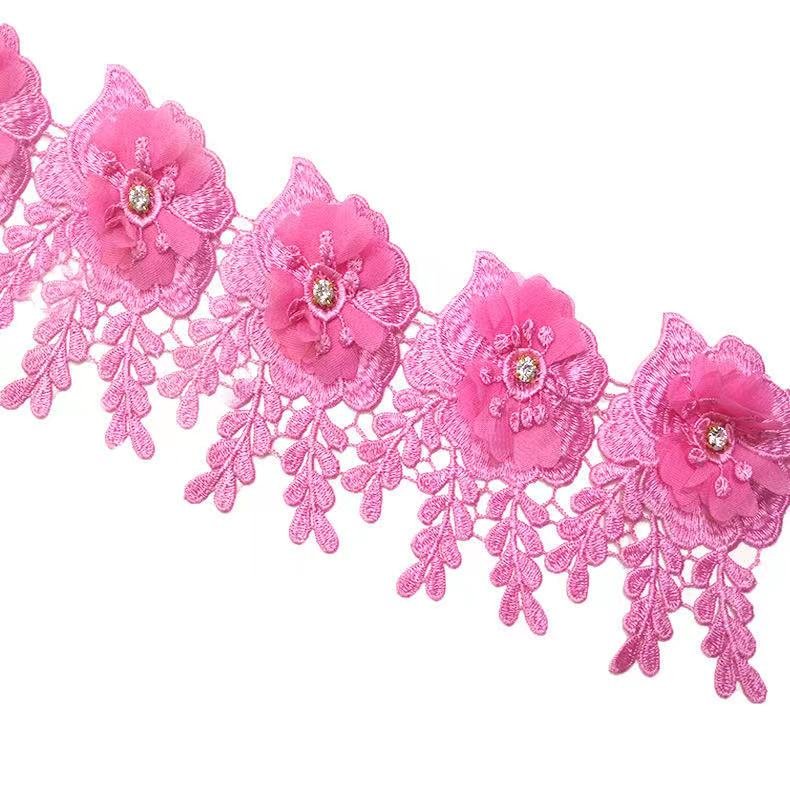 Polyester Bridal Lace Trim Chemical Polyester Nylon Material Flower 3D Lace Trimming