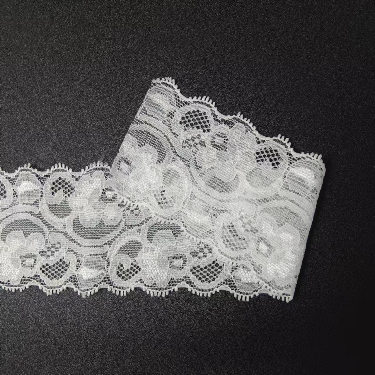 Hot Sale 5cm White Voile Elastic Knitted Trim Fabric Elegant Nylon Spandex Lace with Hollowed Flower Bra Accessories