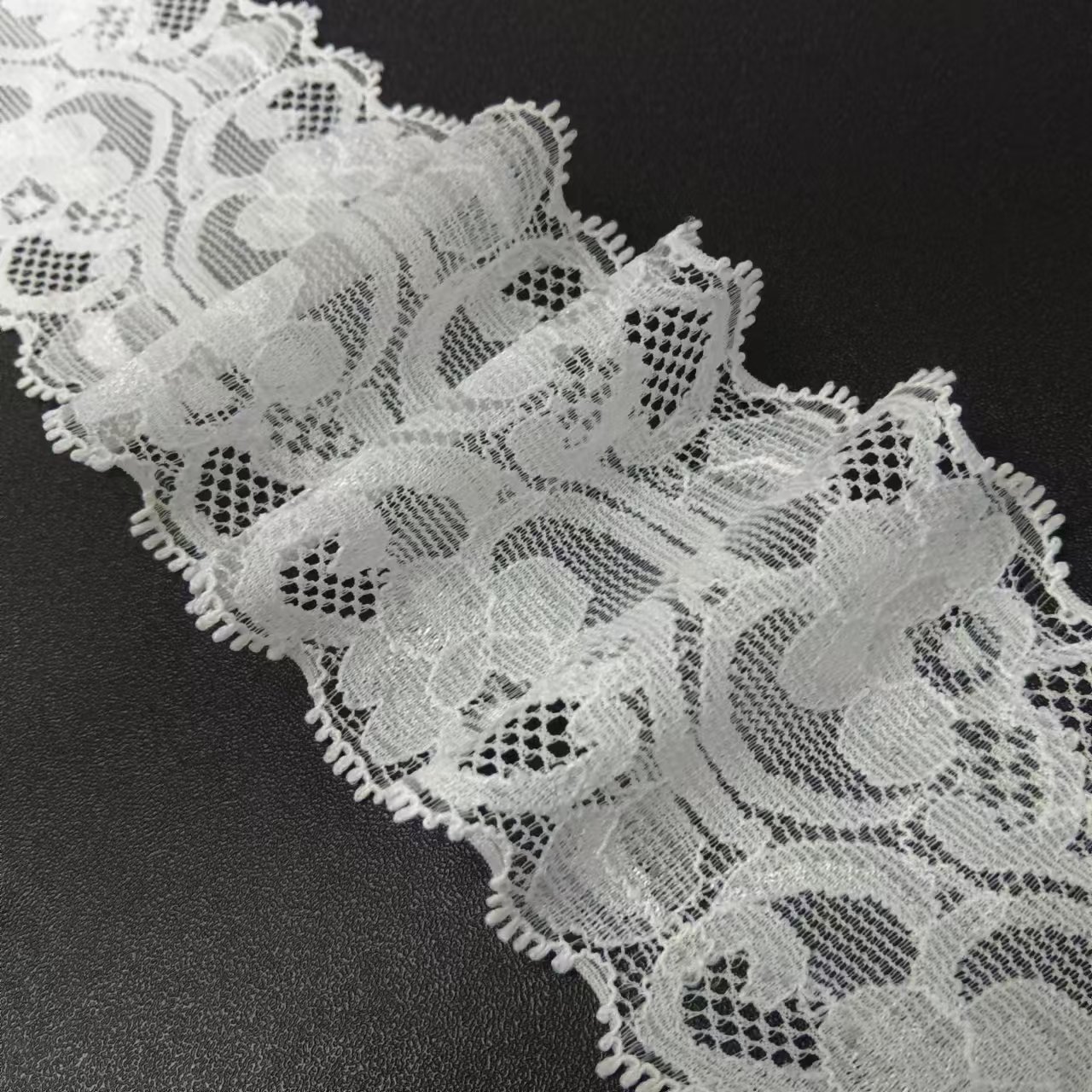 Hot Sale 5cm White Voile Elastic Knitted Trim Fabric Elegant Nylon Spandex Lace with Hollowed Flower Bra Accessories