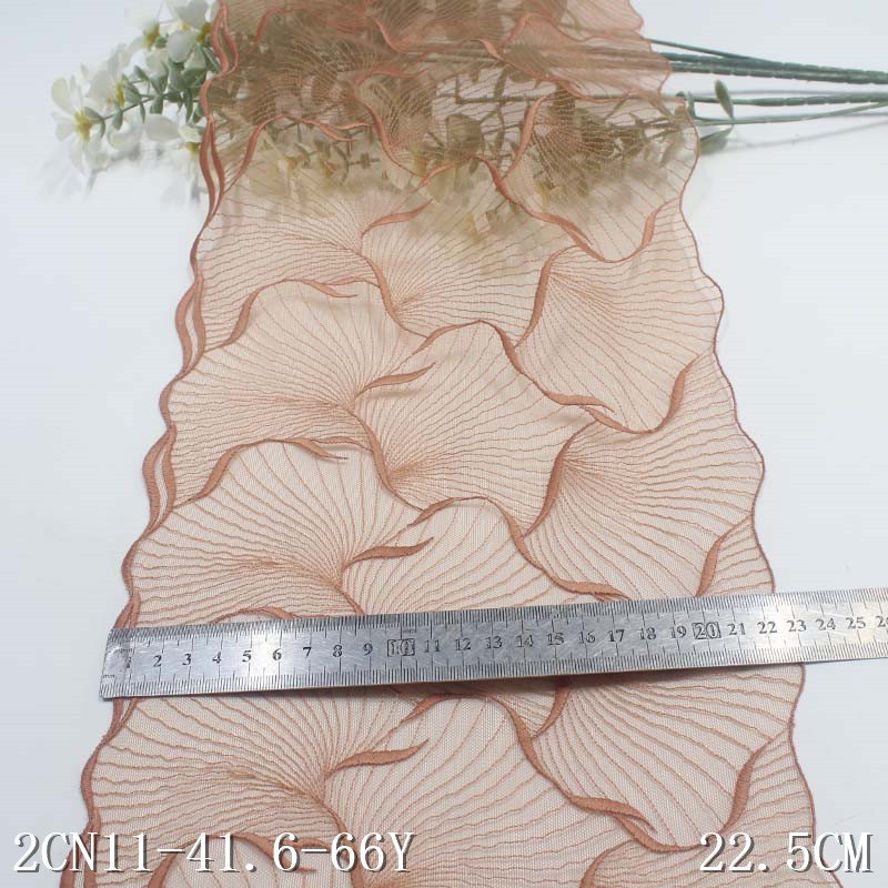 Unique Shell Pattern Design 23cm Light Grey Voile Floral Embroidered Lace Trim For Home Textile