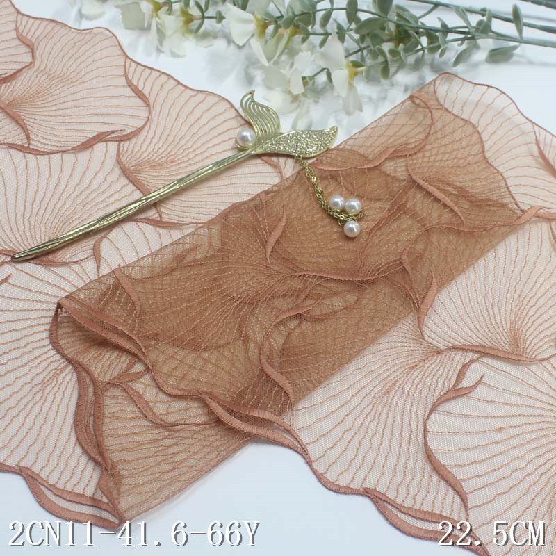 Unique Shell Pattern Design 23cm Light Grey Voile Floral Embroidered Lace Trim For Home Textile