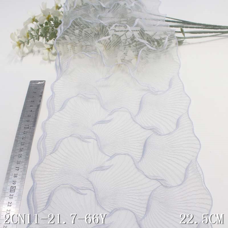 Unique Shell Pattern Design 23cm Light Grey Voile Floral Embroidered Lace Trim For Home Textile