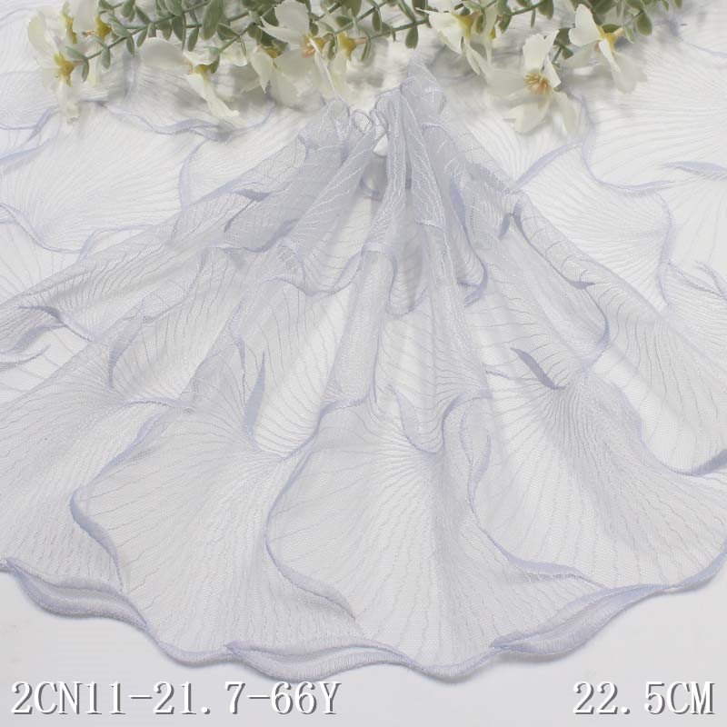 Unique Shell Pattern Design 23cm Light Grey Voile Floral Embroidered Lace Trim For Home Textile