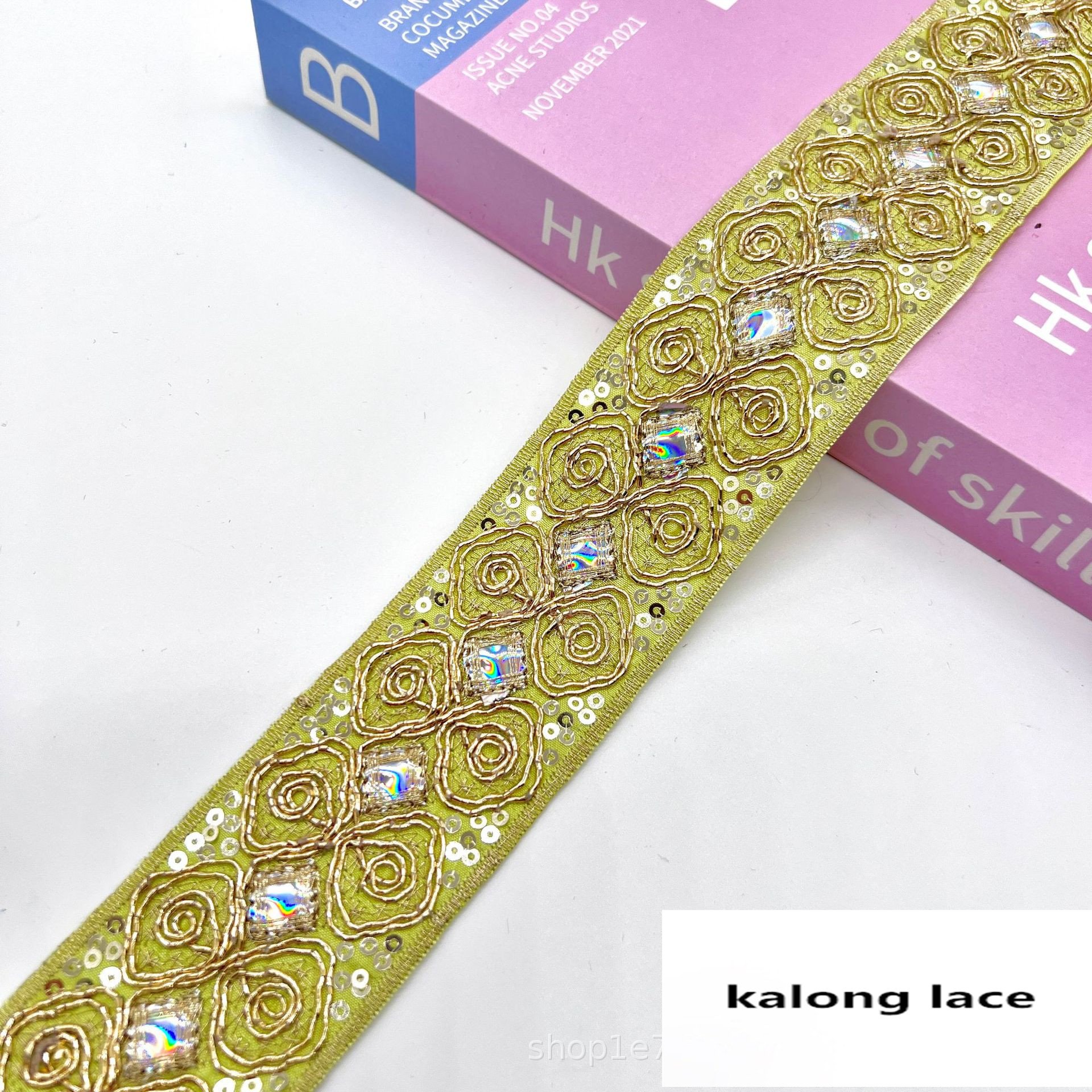 Width 4.5 cm gold sequins flowers lace Ribbon cord embroidered lace trim for cuff dress collar decoration