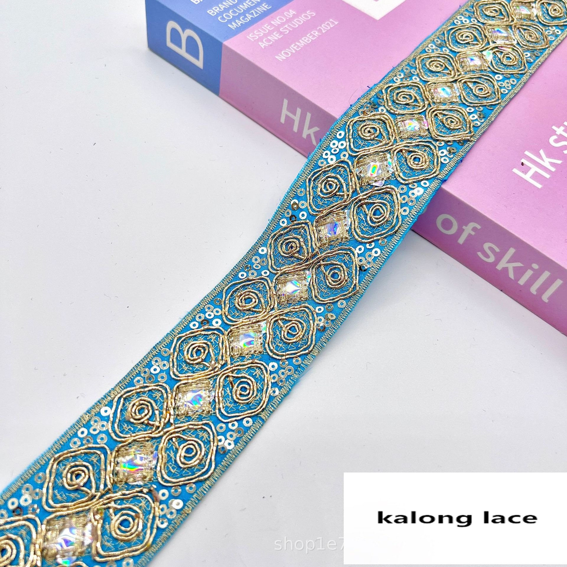 Width 4.5 cm gold sequins flowers lace Ribbon cord embroidered lace trim for cuff dress collar decoration