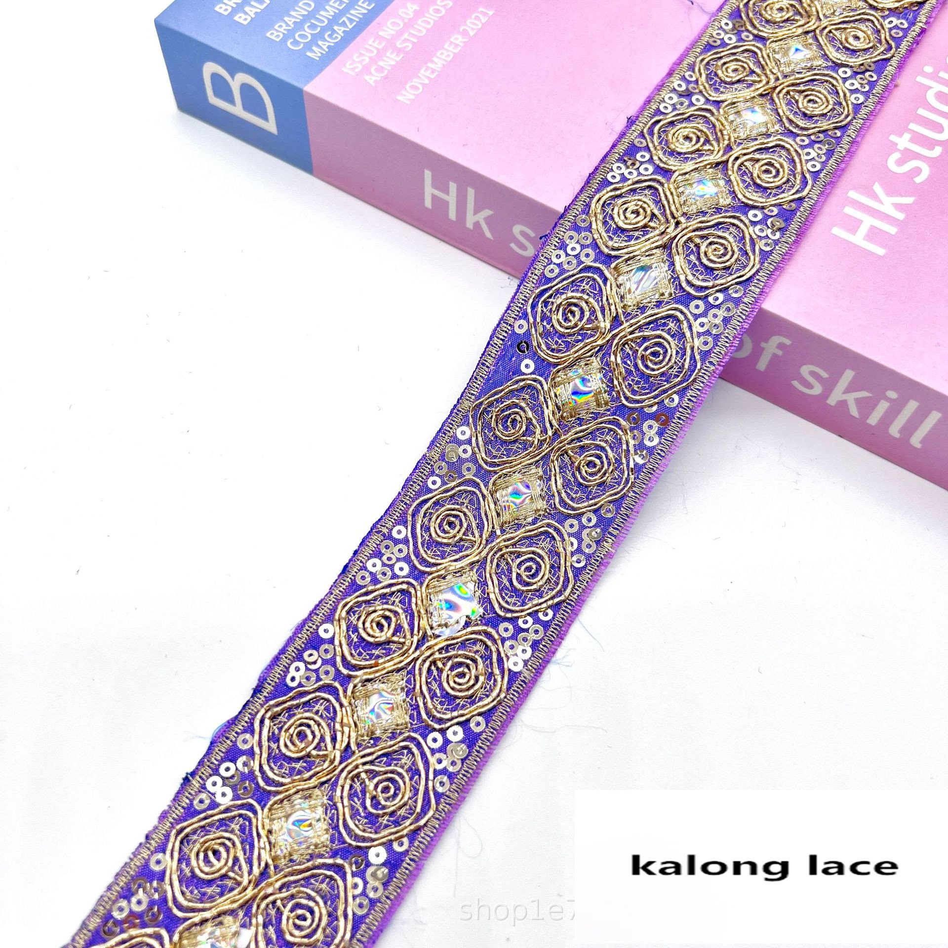 Width 4.5 cm gold sequins flowers lace Ribbon cord embroidered lace trim for cuff dress collar decoration