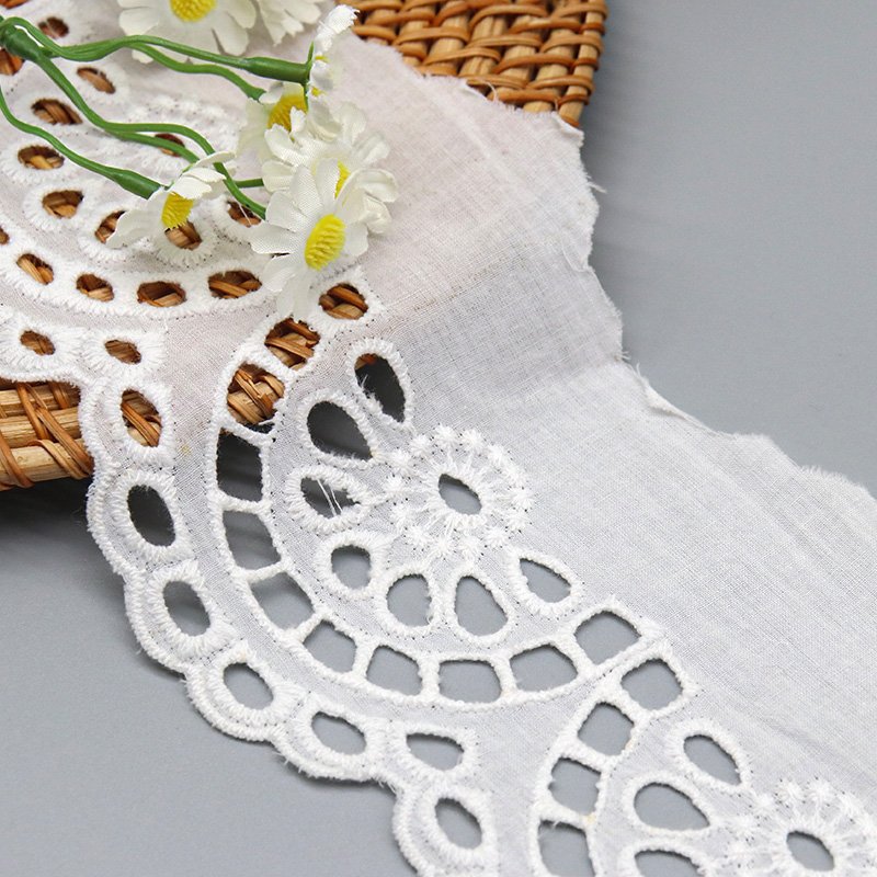 High-grade pure cotton cotton lace trim exquisite eyelets embroidered lace trim for dress