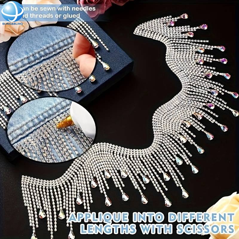 High End AB Color Rhinestone Tassel Chain Trim Metal Claw Crystal Cup Chain Accessories For Wedding DIY Dress Garment Decor