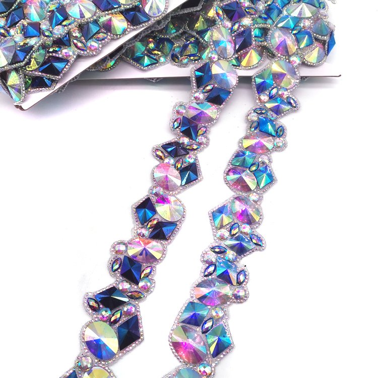 Carnival Craft Handmade Iron-On Iridescent Resin Stone Applique Trimming Assorted Designs Hot Fix Jewelry Trim