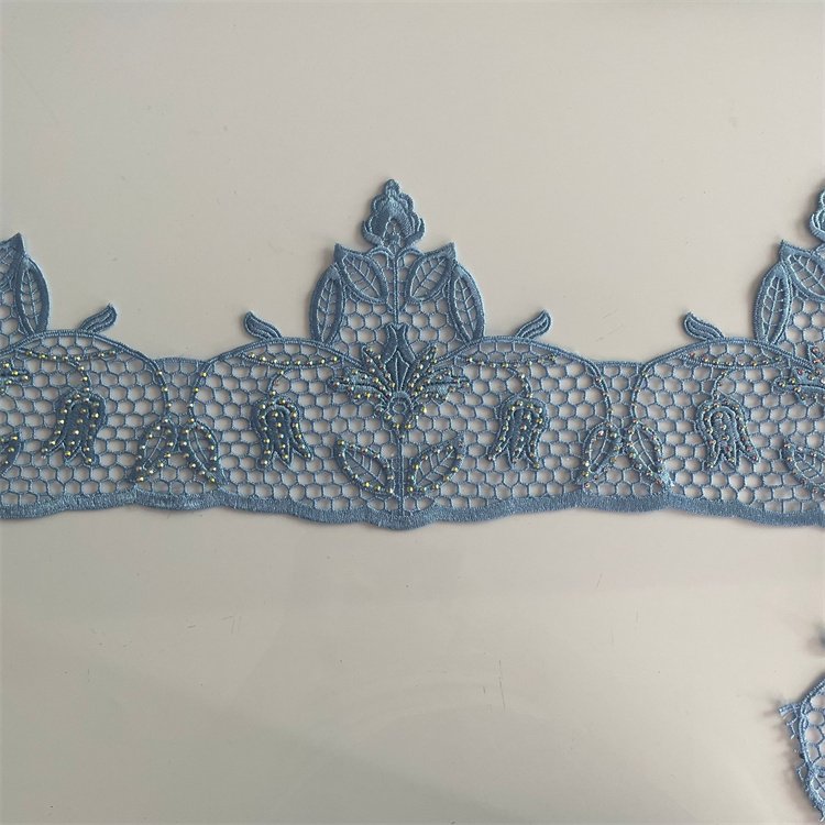 New Fashionable 16.5cm height rhinestone beaded guipure lace trim lace for fashion design lace baju kurung