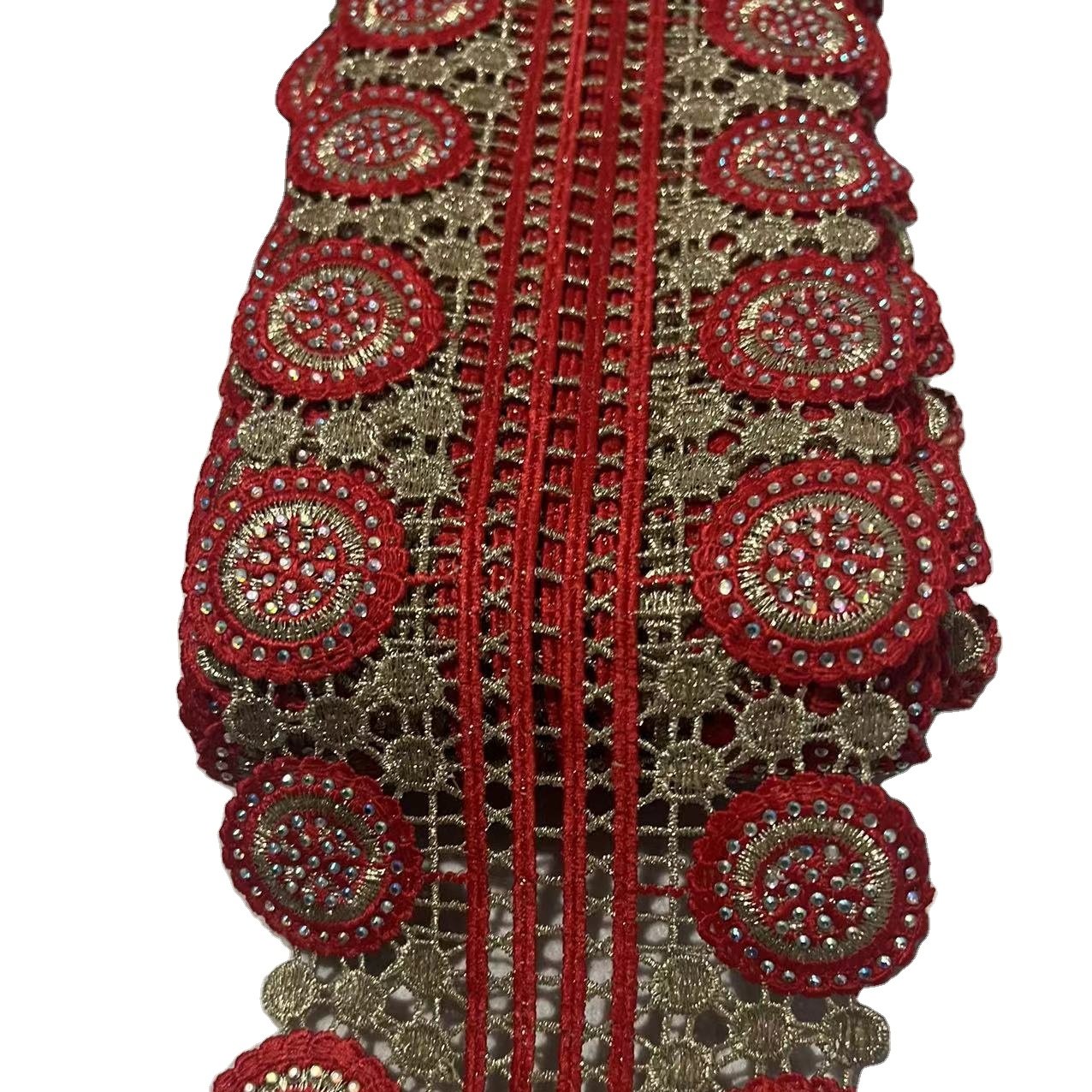 New Polyester Africa French Flower Lace Trim With Beads Rhinestone Trimming For Dress