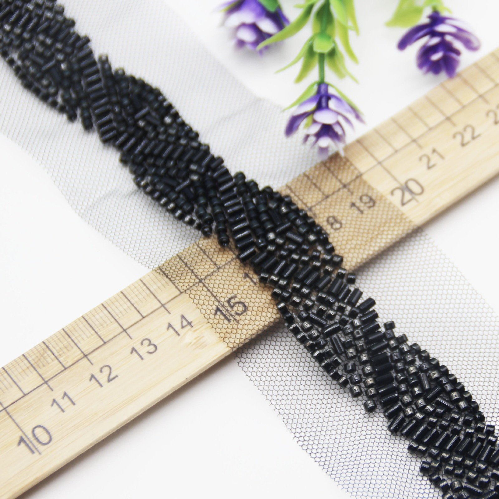 Handmade 2cm Pearl Black Beaded Lace Trim Corrugated Embroidery Glass Bead Lace DIY Fashion Garments Wedding Black Color Ribbon