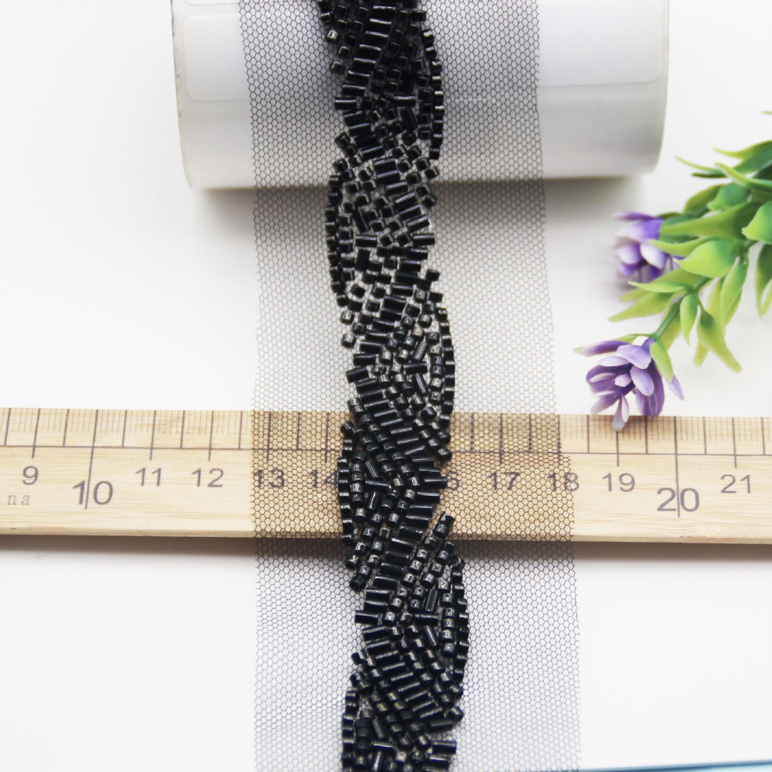 Handmade 2cm Pearl Black Beaded Lace Trim Corrugated Embroidery Glass Bead Lace DIY Fashion Garments Wedding Black Color Ribbon