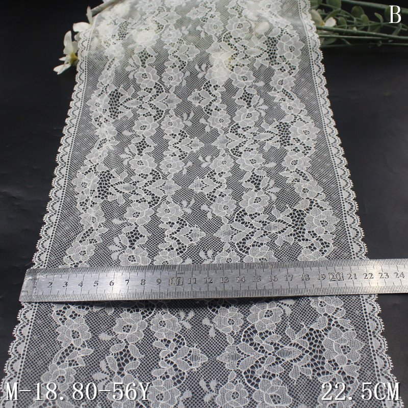 Wholesale 22Cm Width white Stretch Lace Trim fancy Flowers lace For Garment Craft Wedding Dress Decorative