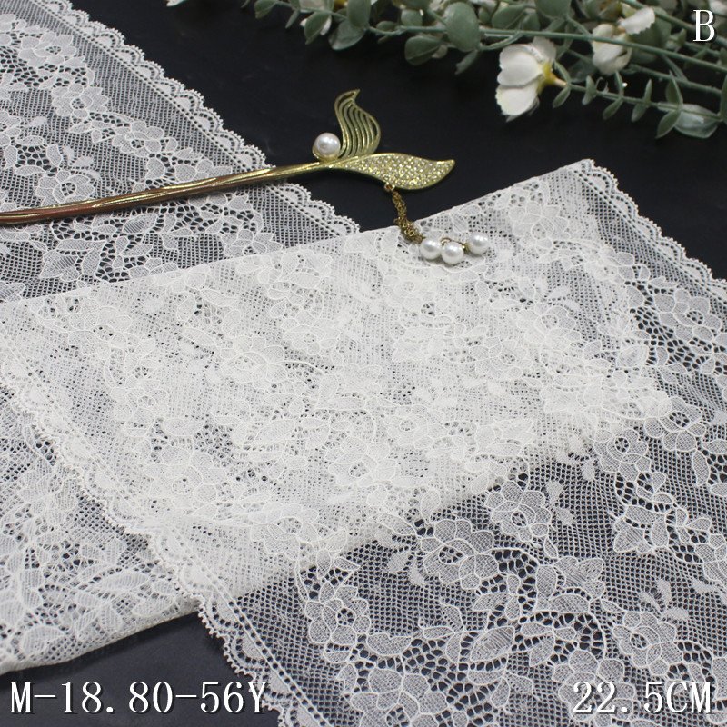 Wholesale 22Cm Width white Stretch Lace Trim fancy Flowers lace For Garment Craft Wedding Dress Decorative